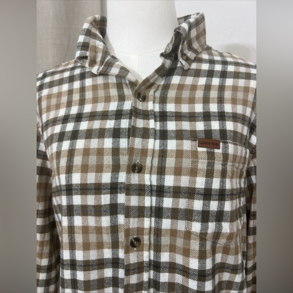 Men’s Eclectic Grandpa Lands End Flannel Size Medium Brown/white/green Plaid - Picture 3 of 5